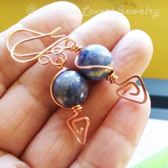 Handmade & Eclectic! Blue Sodalite & Copper Dangle Earrings ~ Blue Jeans Colors! - Picture 2 of 11